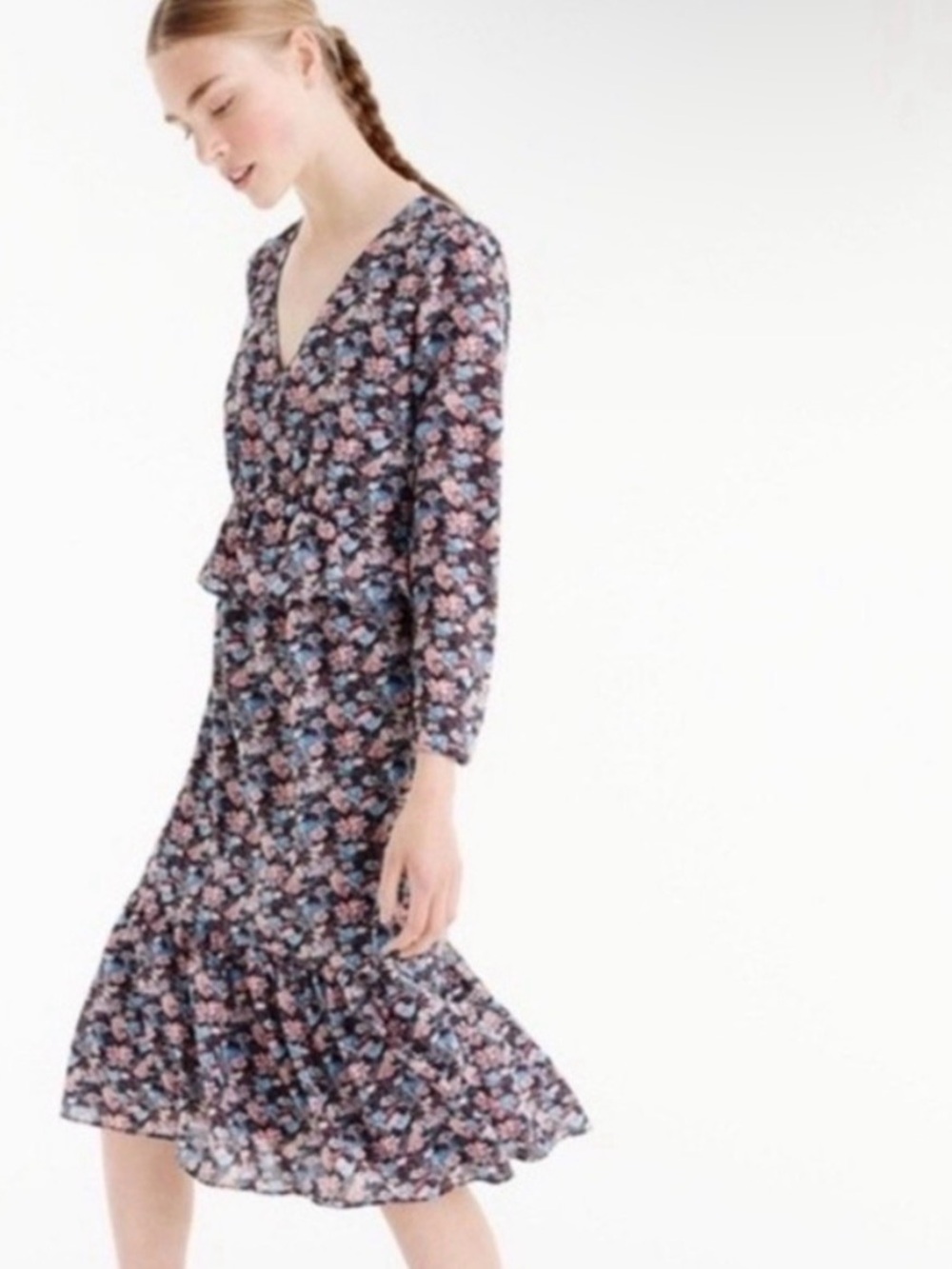 J.Crew Floral Ruffle Hem Midi Dress Size 4